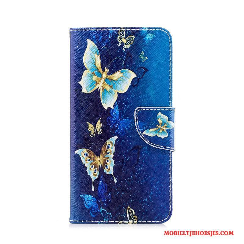 Huawei Y6 Pro 2017 Blauw Geschilderd Hoes Folio Hoesje Telefoon Leren Etui Bescherming