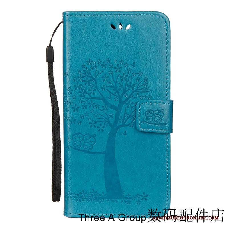 Huawei Y7 2018 Hoesje Blauw Persoonlijk Leren Etui Eenvoudige Spotprent Bescherming Mobiele Telefoon