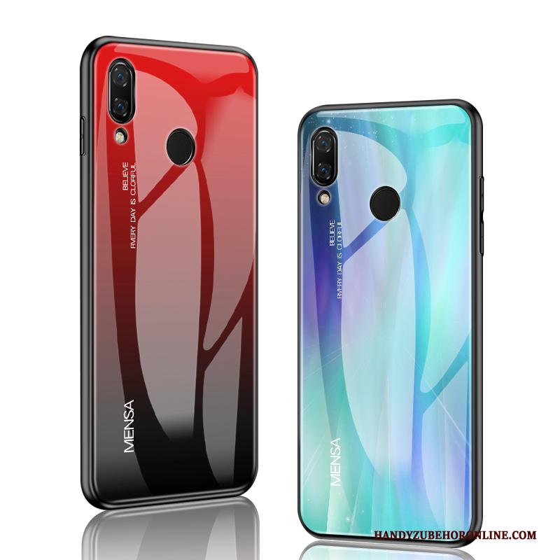 Huawei Y7 2019 Hoesje Blauw Eenvoudige Scheppend Anti-fall Glas Persoonlijk Wind