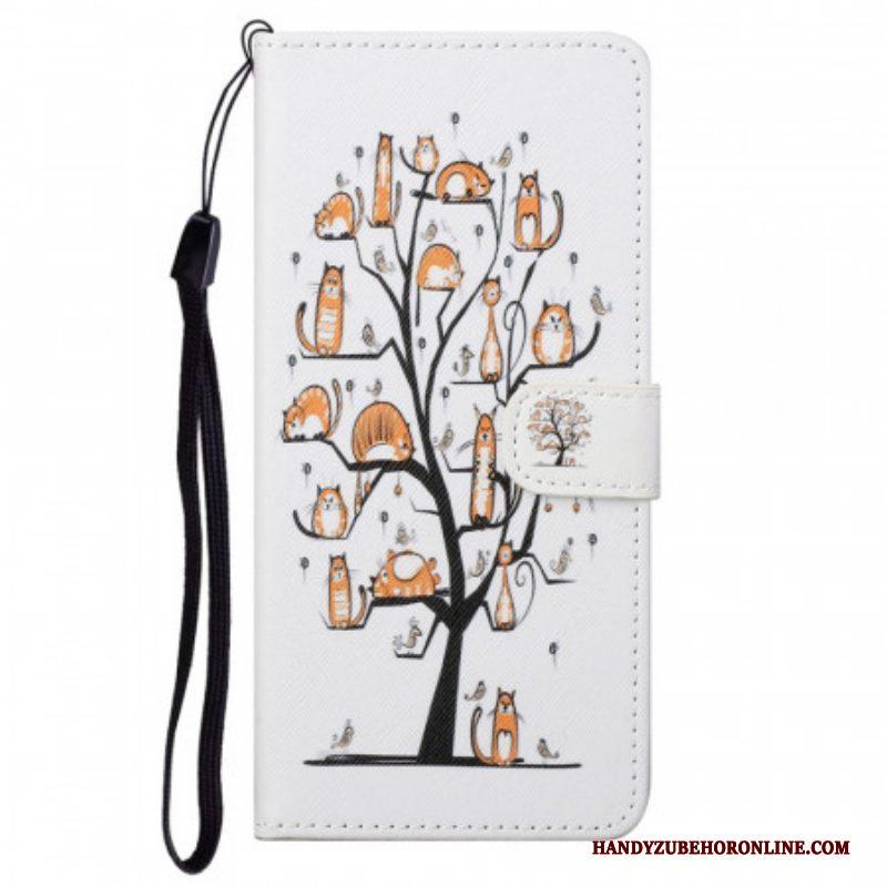 Leren Hoesje voor Moto G71 5G Met Ketting Funky Cats Met Riem