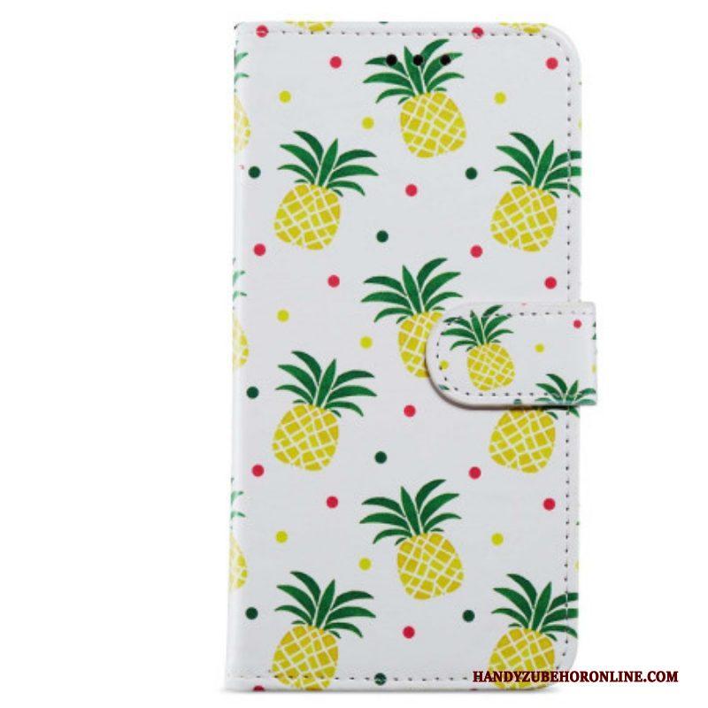 Leren Hoesje voor Moto G73 5G Met Ketting Ananas Met Bandjes