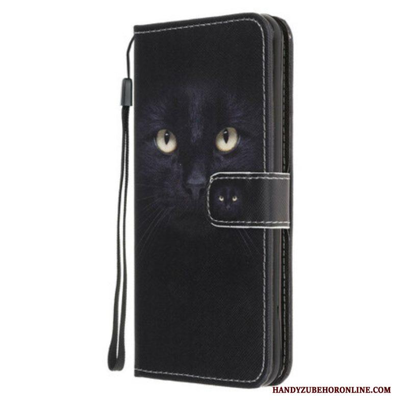 Leren Hoesje voor Samsung Galaxy A52 4G / A52 5G / A52s 5G Met Ketting Strappy Zwarte Kattenogen