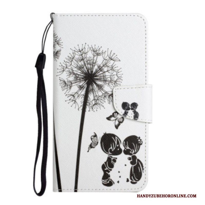 Leren Hoesje voor Samsung Galaxy A54 5G Met Ketting Lanyard Paardebloemen