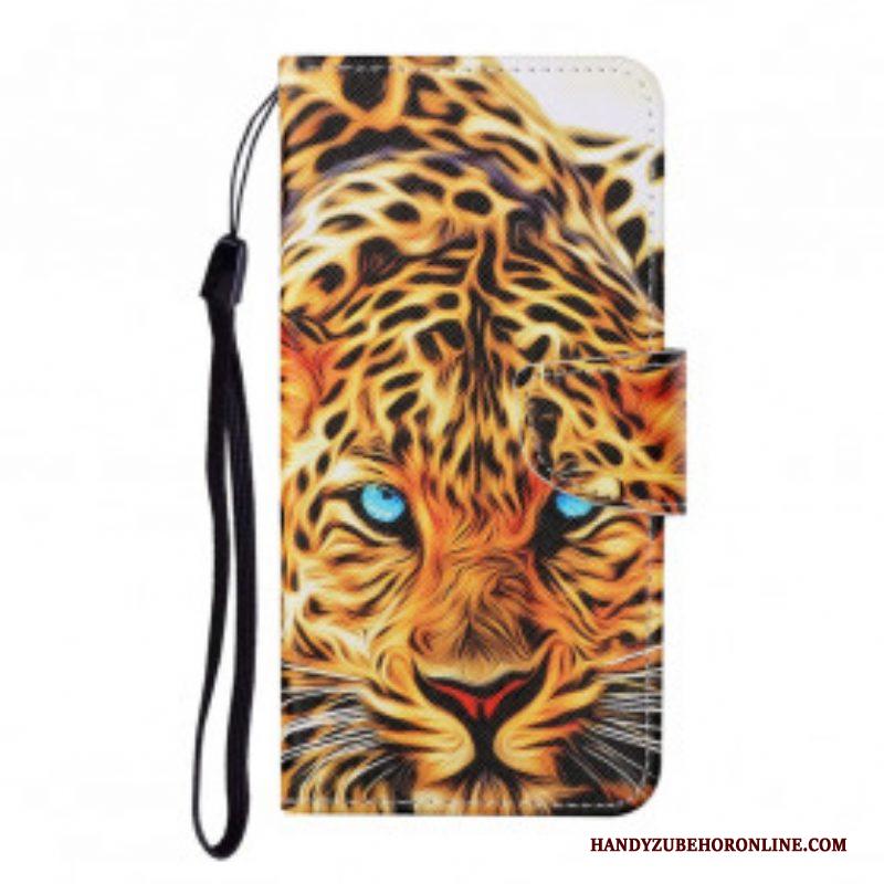 Leren Hoesje voor Samsung Galaxy M12 / A12 Tijger Met Lanyard