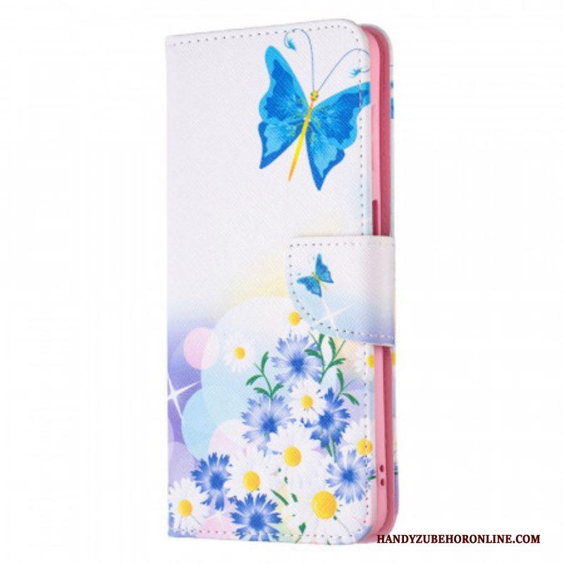 Leren Hoesje voor Samsung Galaxy M52 5G Vlinder En Bloemen