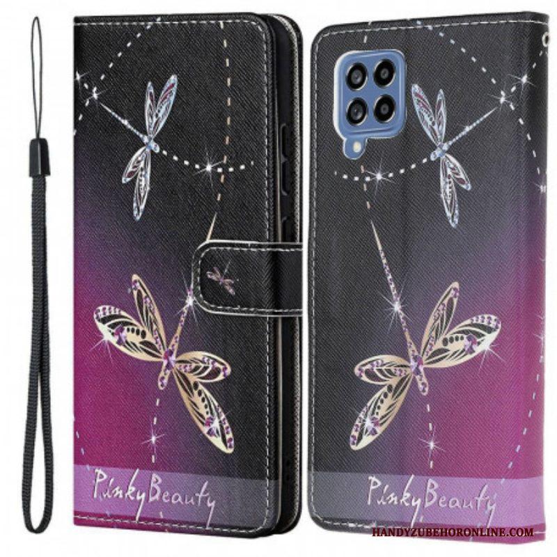 Leren Hoesje voor Samsung Galaxy M53 5G Met Ketting Strappy Libellen