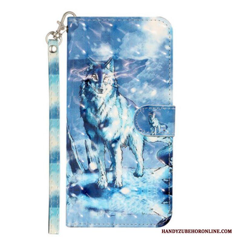 Leren Hoesje voor Samsung Galaxy S21 5G Met Ketting Wolf Light Schijnwerpers Met Riem