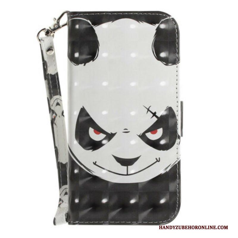 Leren Hoesje voor Samsung Galaxy S21 FE Met Ketting Boze Panda Met Lanyard