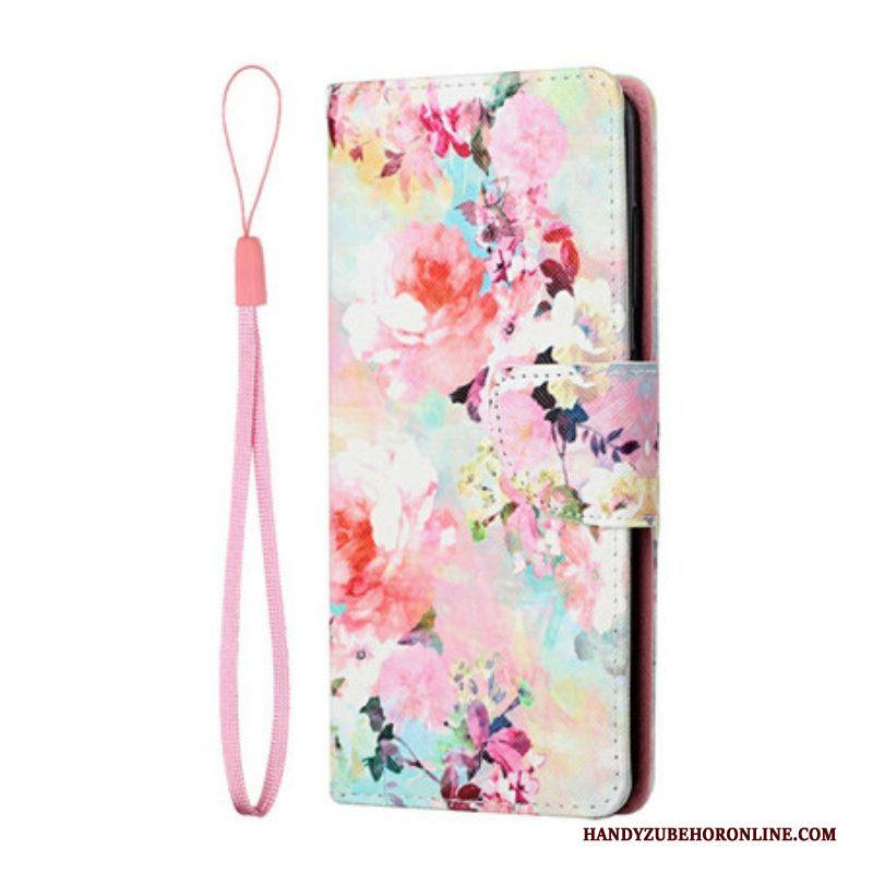 Leren Hoesje voor Samsung Galaxy S21 FE Met Ketting Vintage Bloemenprint Met Bandjes