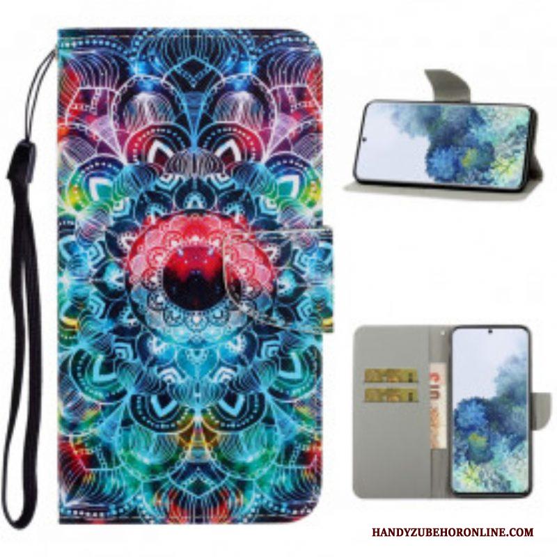 Leren Hoesje voor Samsung Galaxy S21 Ultra 5G Met Ketting Flitsende Strappy Mandala