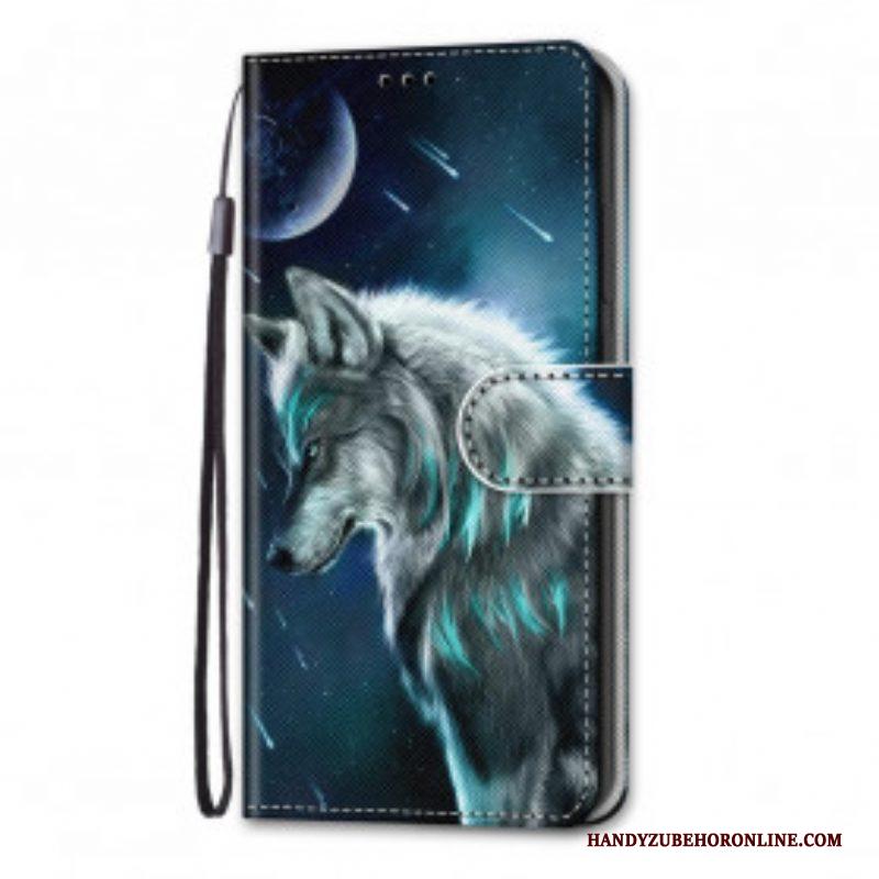 Leren Hoesje voor Samsung Galaxy S21 Ultra 5G Wolf Onder Een Regen Van Sterren