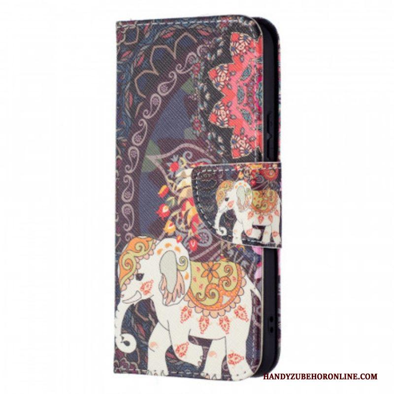 Leren Hoesje voor Samsung Galaxy S22 5G Indische Olifant