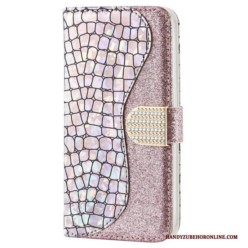 Leren Hoesje voor Samsung Galaxy S22 5G Krokodil Diamanten