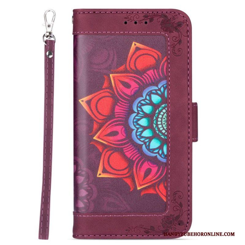 Leren Hoesje voor Samsung Galaxy S22 5G Met Ketting Bandjes Mandala Decoratie