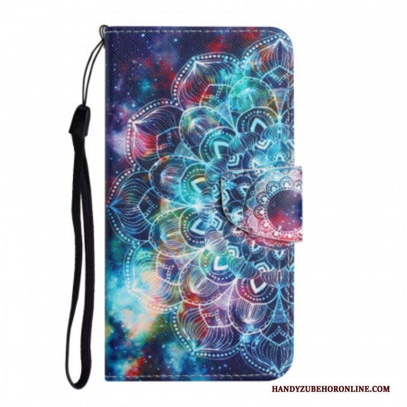 Leren Hoesje voor Samsung Galaxy S22 Plus 5G Met Ketting Flitsende Half Mandala Strappy