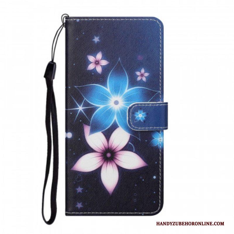 Leren Hoesje voor Samsung Galaxy S22 Plus 5G Met Ketting Maanband Bloemen