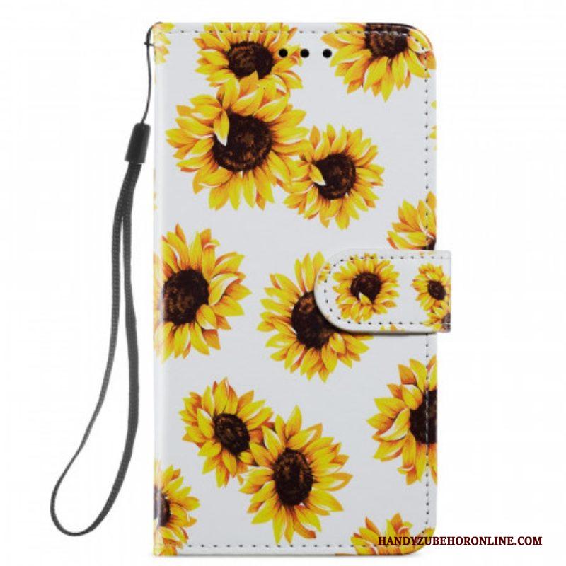 Leren Hoesje voor Samsung Galaxy S22 Plus 5G Zonnebloemen