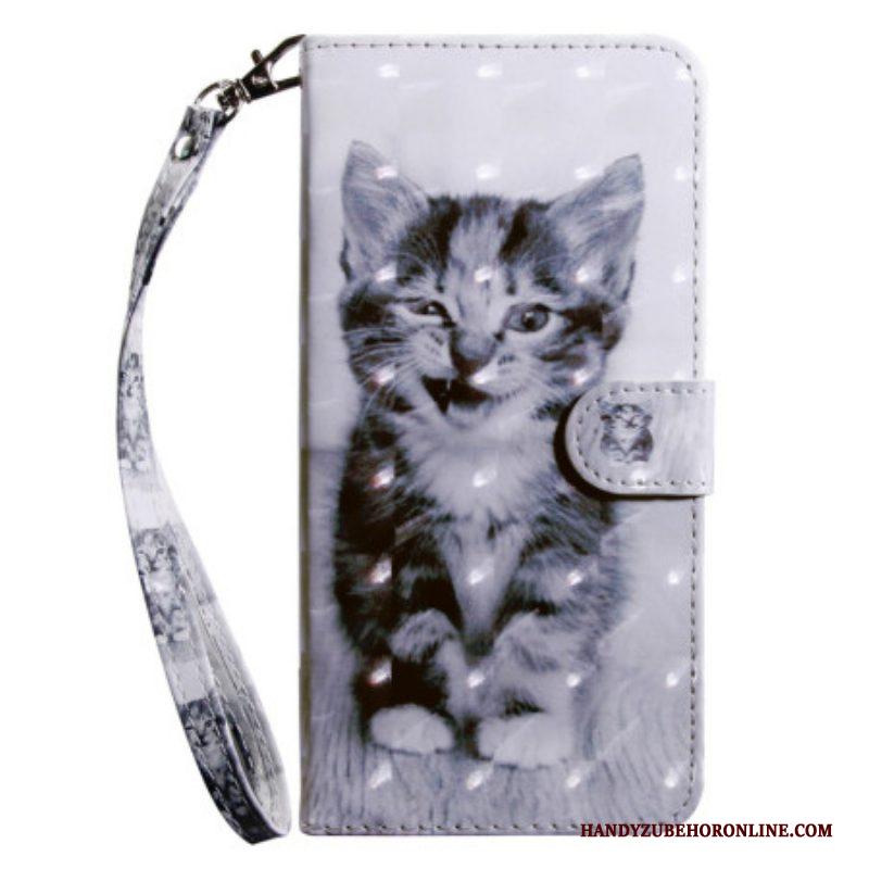 Leren Hoesje voor Samsung Galaxy S23 5G Met Ketting Grijze Kitten Met Riem