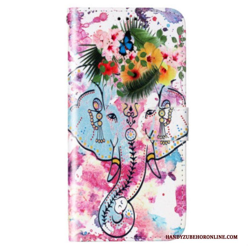 Leren Hoesje voor Samsung Galaxy S23 5G Met Ketting Stammenolifant Met Riem