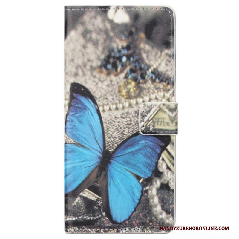 Leren Hoesje voor Samsung Galaxy S23 Plus 5G Blauwe Vlinder