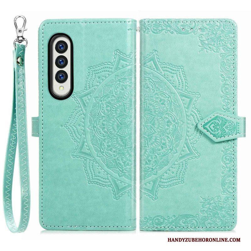 Leren Hoesje voor Samsung Galaxy Z Fold 4 Met Ketting Middeleeuwse Strappy Mandala