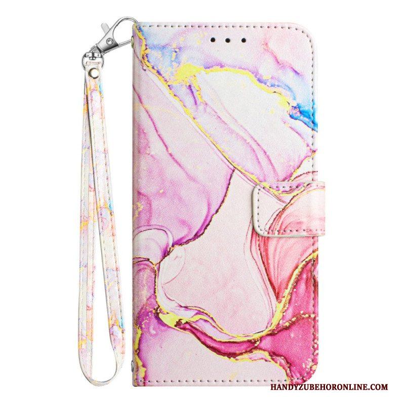 Leren Hoesje voor Sony Xperia 5 IV Marmer Met Lanyard