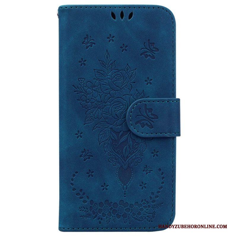 Leren Hoesje voor Xiaomi 12 / 12X Met Ketting Strappy Rozen En Vlinders