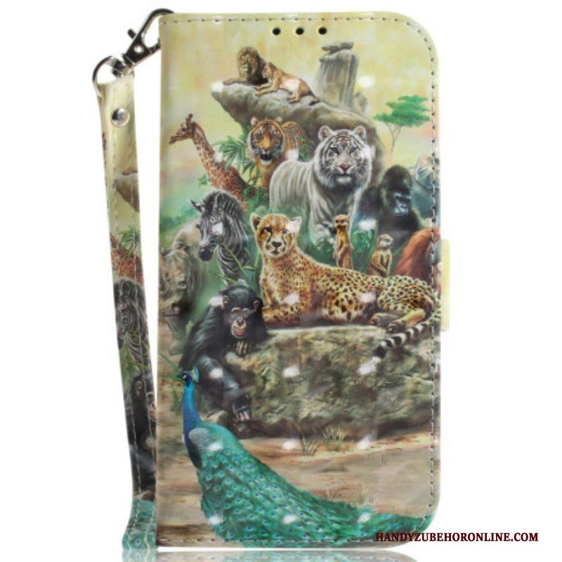 Leren Hoesje voor Xiaomi 13 Met Ketting Safari Dieren Strappy Pump