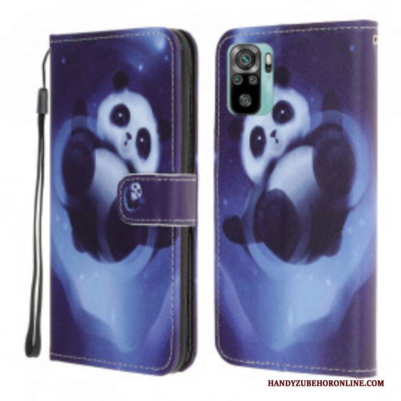 Leren Hoesje voor Xiaomi Redmi Note 10 / 10S Met Ketting Panda Space Met Sleutelkoord