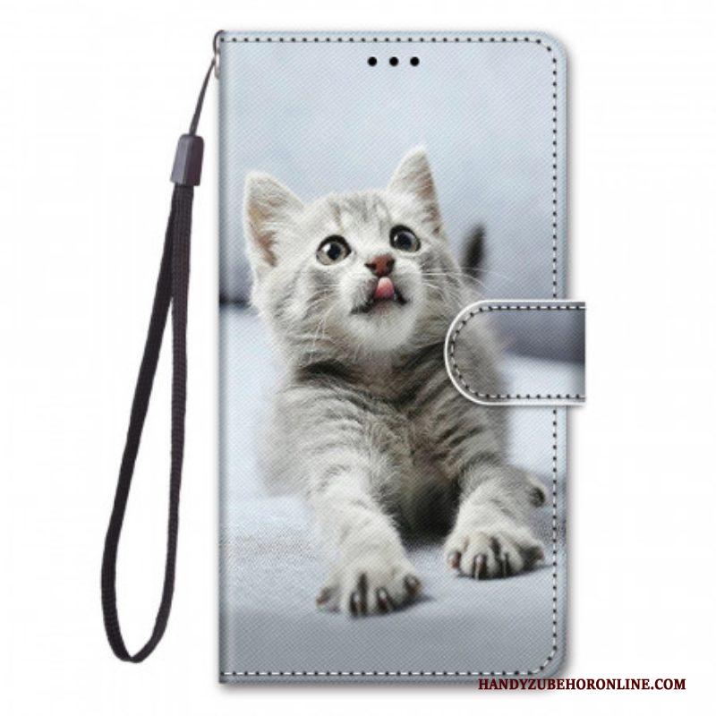 Leren Hoesje voor Xiaomi Redmi Note 11 Pro Plus 5G Met Ketting Grijze Kitten Met Riem