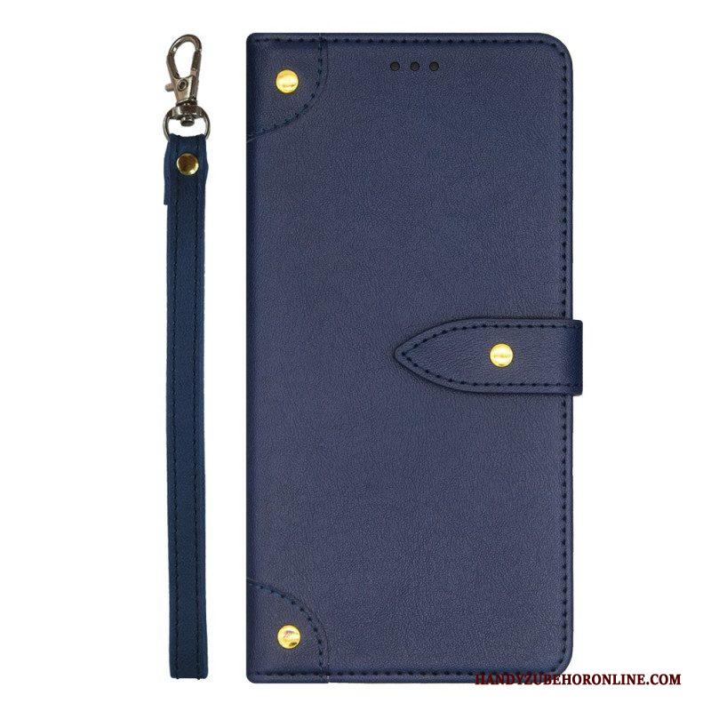 Leren Hoesje voor Xiaomi Redmi Note 12 Pro Klinknagels En Lanyard