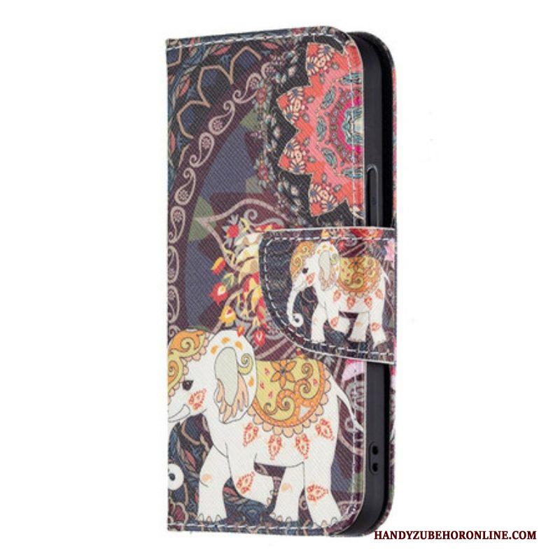 Leren Hoesje voor iPhone 13 Mini Indische Olifant