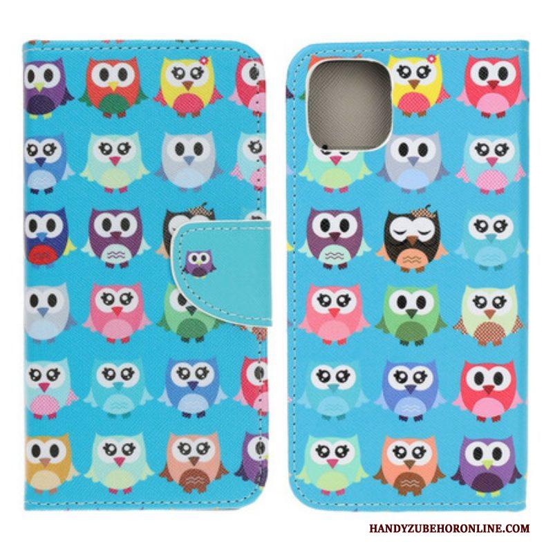 Leren Hoesje voor iPhone 13 Mini Meerdere Uilen