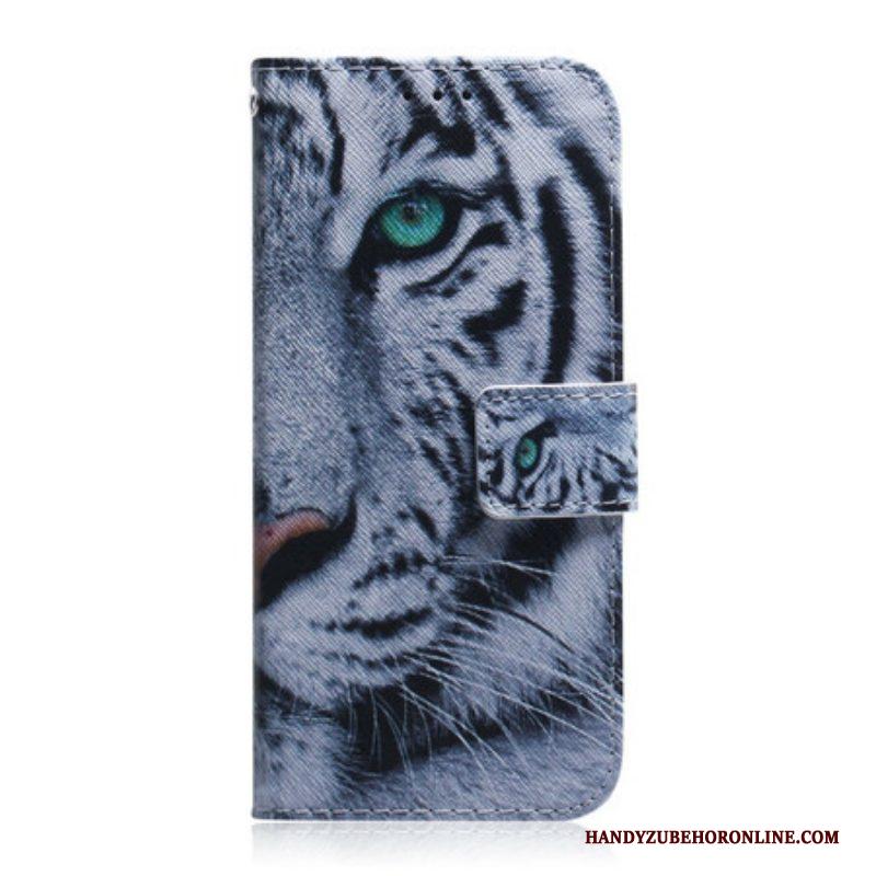 Leren Hoesje voor iPhone 13 Mini Tijger Gezicht