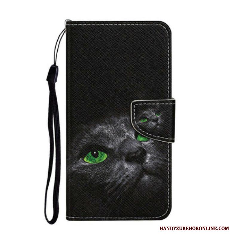 Leren Hoesje voor iPhone 13 Pro Groene Kattenogen Met Koord