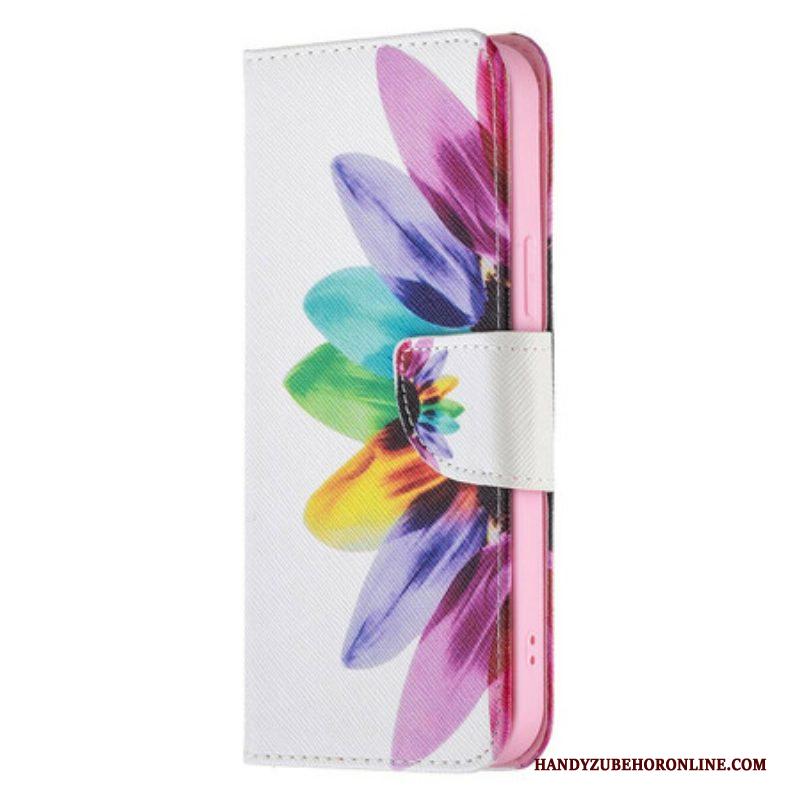 Leren Hoesje voor iPhone 13 Pro Max Waterverf Bloem