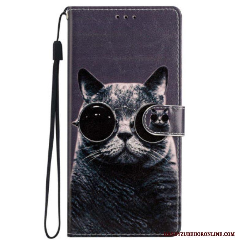 Leren Hoesje voor iPhone 15 Met Ketting Incognito Kat Met Riem