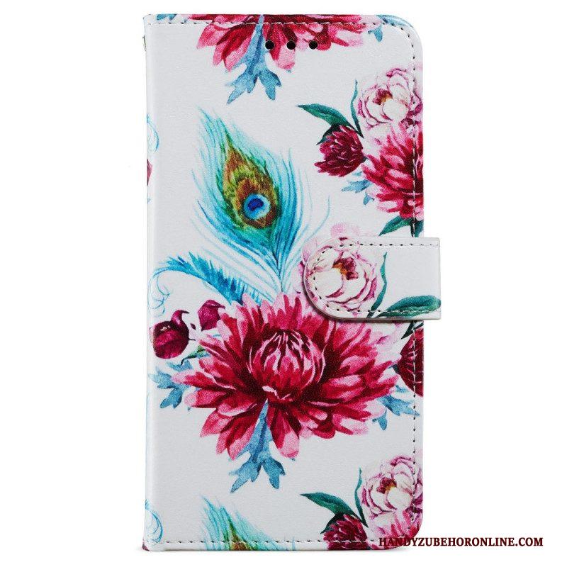 Leren Hoesje voor iPhone 15 Met Ketting Liberty-bloemen Met Riem