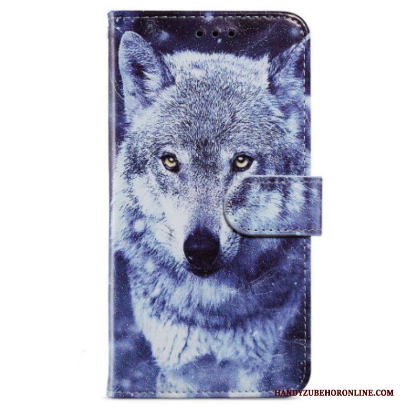 Leren Hoesje voor iPhone 15 Met Ketting Witte Wolf Met Riem