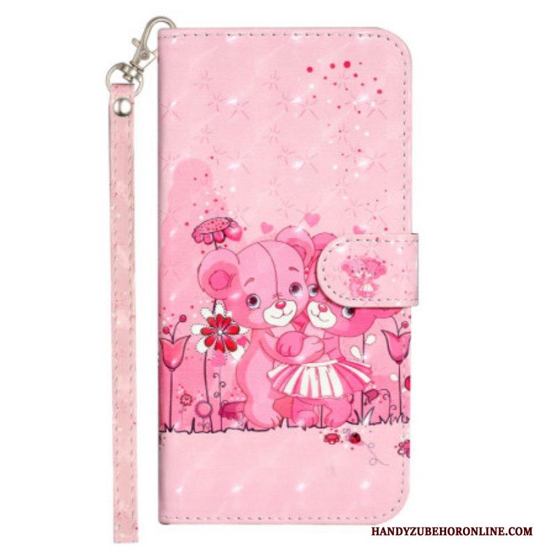 Leren Hoesje voor iPhone 15 Pro Max Met Ketting 3d Teddyberen Met Riem