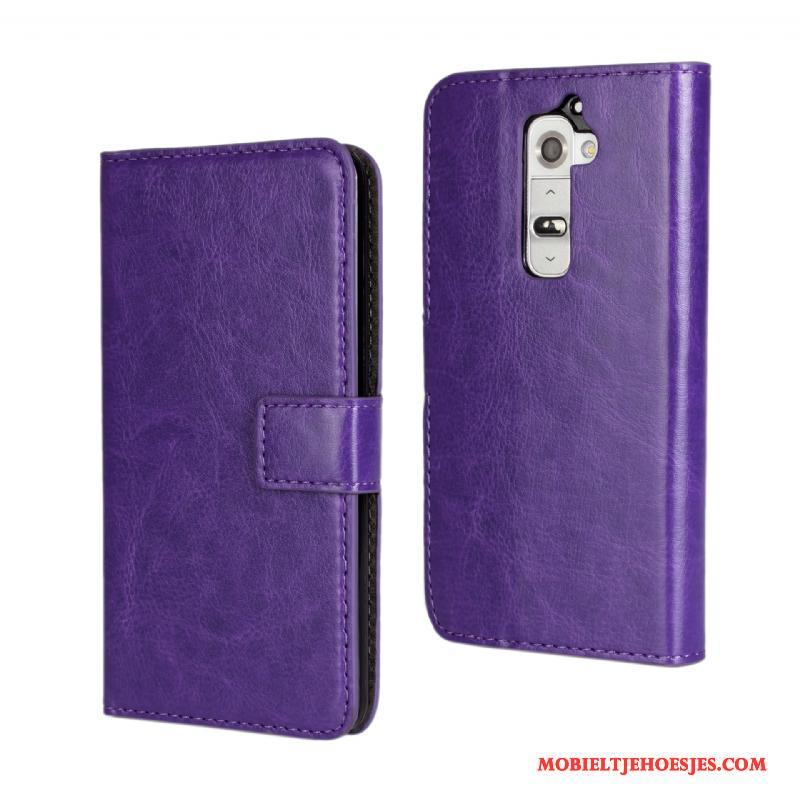 Lg G2 Purper Hoesje Telefoon Leren Etui Folio Bescherming Portemonnee Mobiele Telefoon