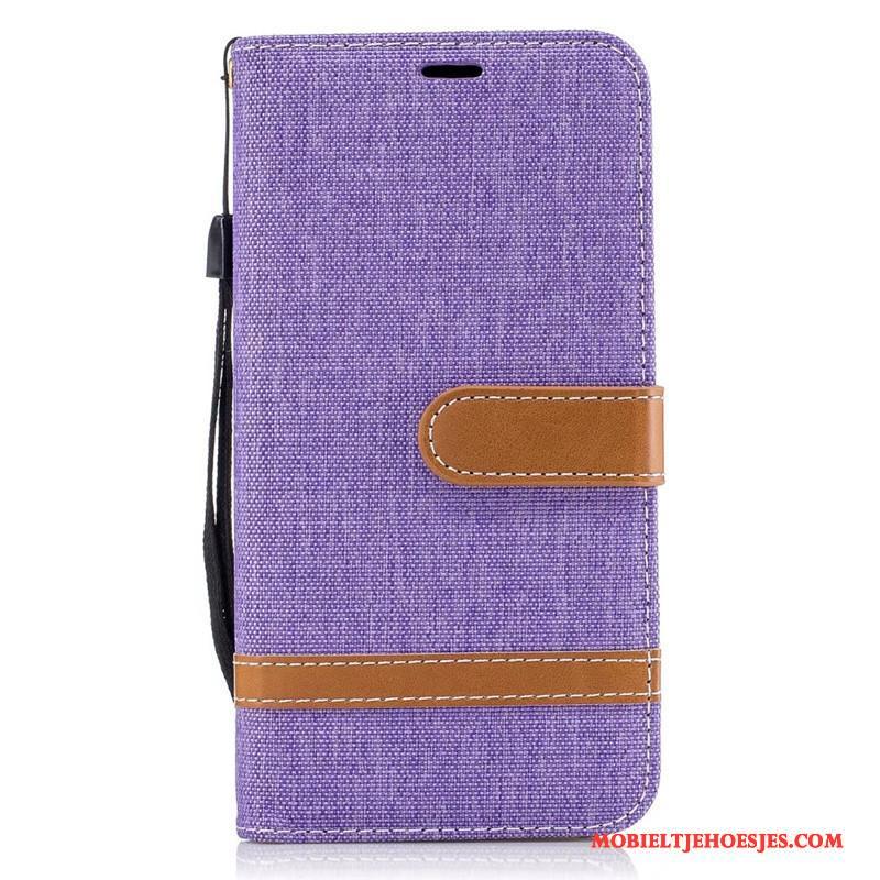 Lg G6 Purper Denim Hoesje Leren Etui Bescherming Mobiele Telefoon Clamshell