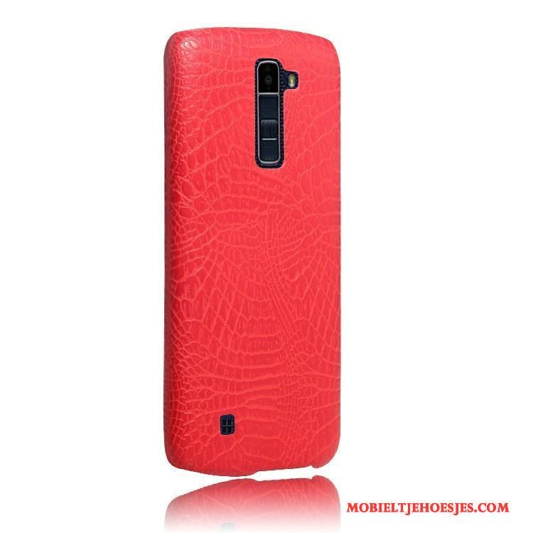 Lg K10 Leren Etui Hoes Achterklep Hoesje Telefoon Rood Krokodil Bescherming