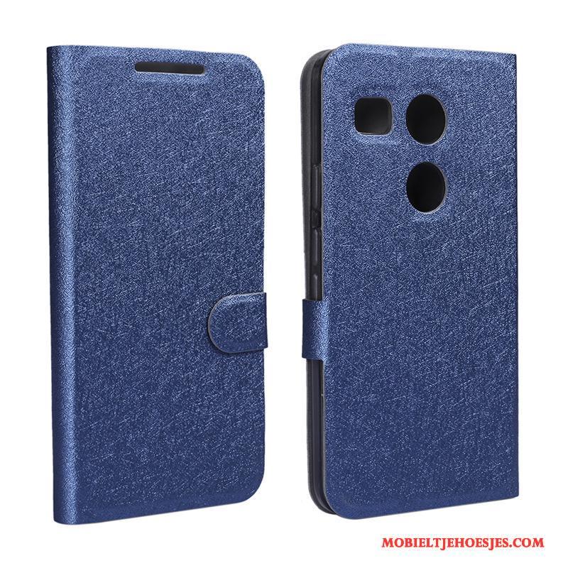 Lg Nexus 5x Mobiele Telefoon Hoesje Telefoon Ondersteuning Blauw Dun Leren Etui