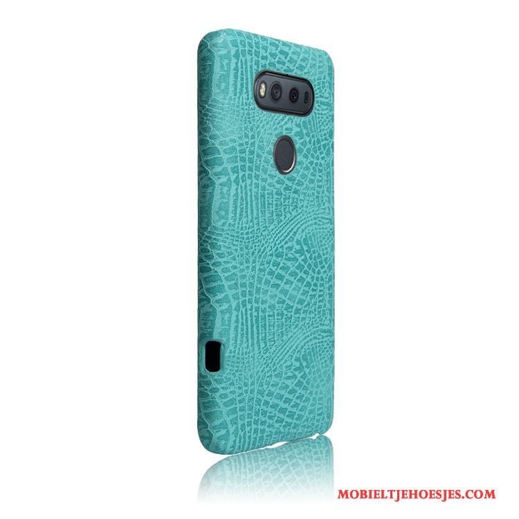 Lg V20 Hoesje Krokodil Licht Vintage Hoes Bescherming Lichtblauw Leren Etui