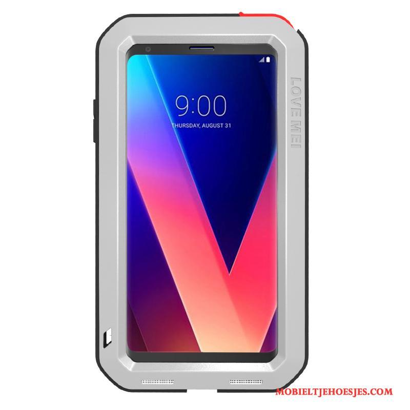 Lg V30 Hoesje Drie Verdedigingen Pantser Metaal Hoes All Inclusive Grijs Anti-fall