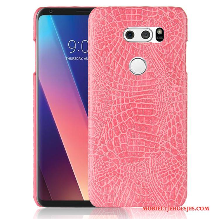 Lg V30 Hoesje Telefoon Anti-fall Roze Hard Vintage Krokodil Bescherming