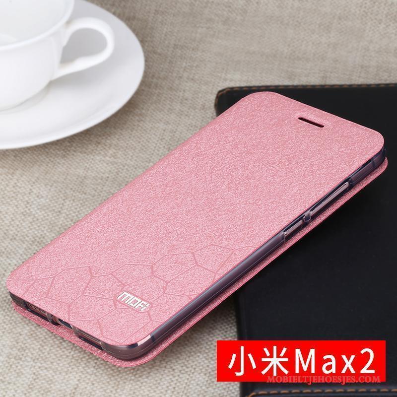 Mi Max 2 Leren Etui Folio Mini Anti-fall Hoesje Telefoon Roze Siliconen