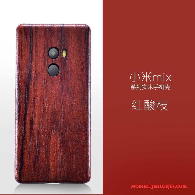 Mi Mix 2 Massief Hout Dun Hoes Hoesje Rood Telefoon Mini