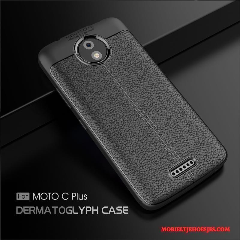 Moto C Plus Zwart Patroon Anti-fall Zacht Hoes Leer Hoesje